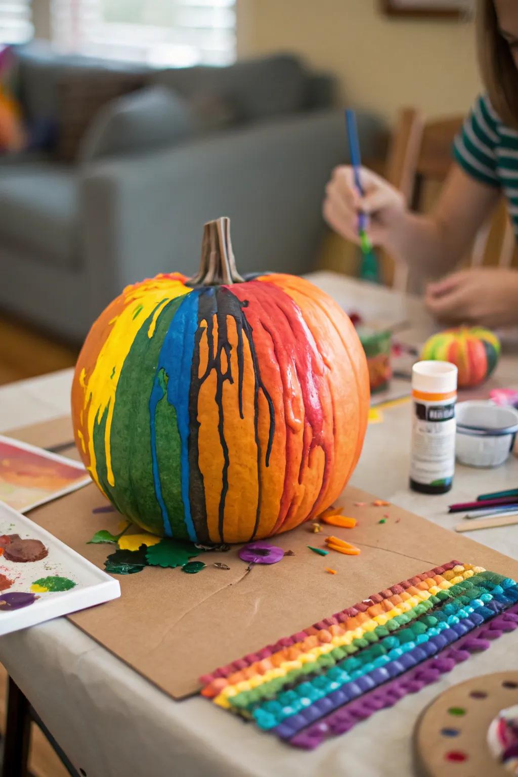 Turn your pumpkin into a colorful crayon masterpiece.