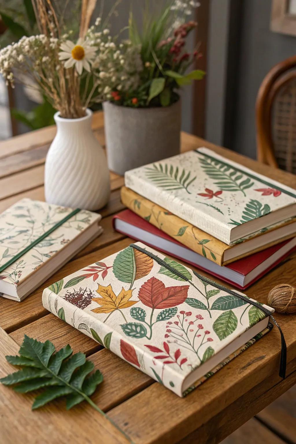 Nature-inspired book covers add a calming touch.