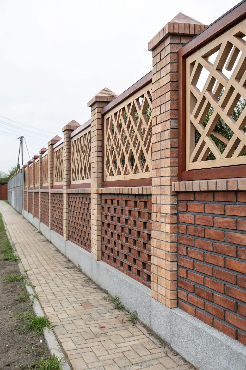 Geometric designs bring a contemporary flair to brick fences.