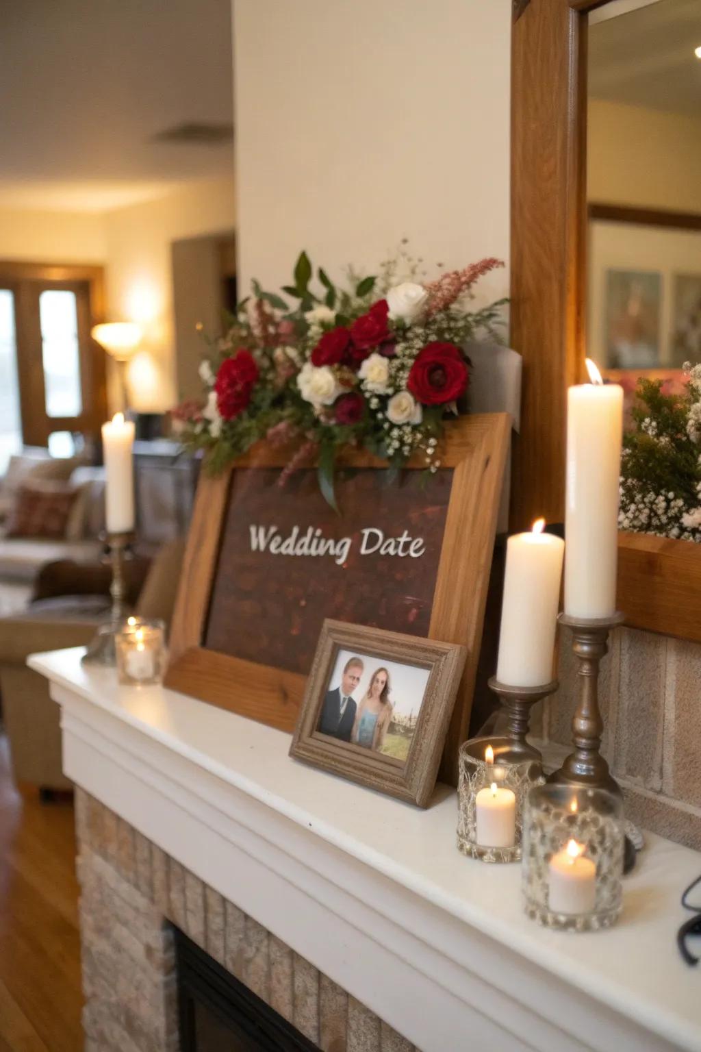 A commemorative frame featuring the wedding date, celebrating a special memory.