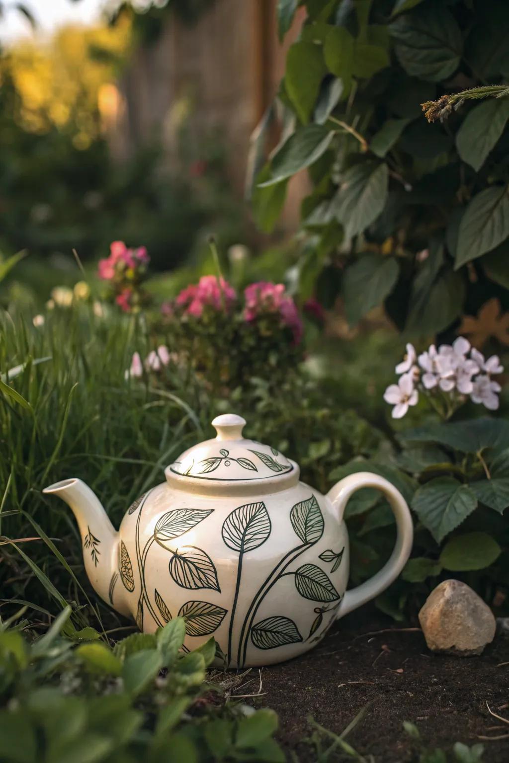 Nature-inspired details bring the outdoors into your home with this teapot.