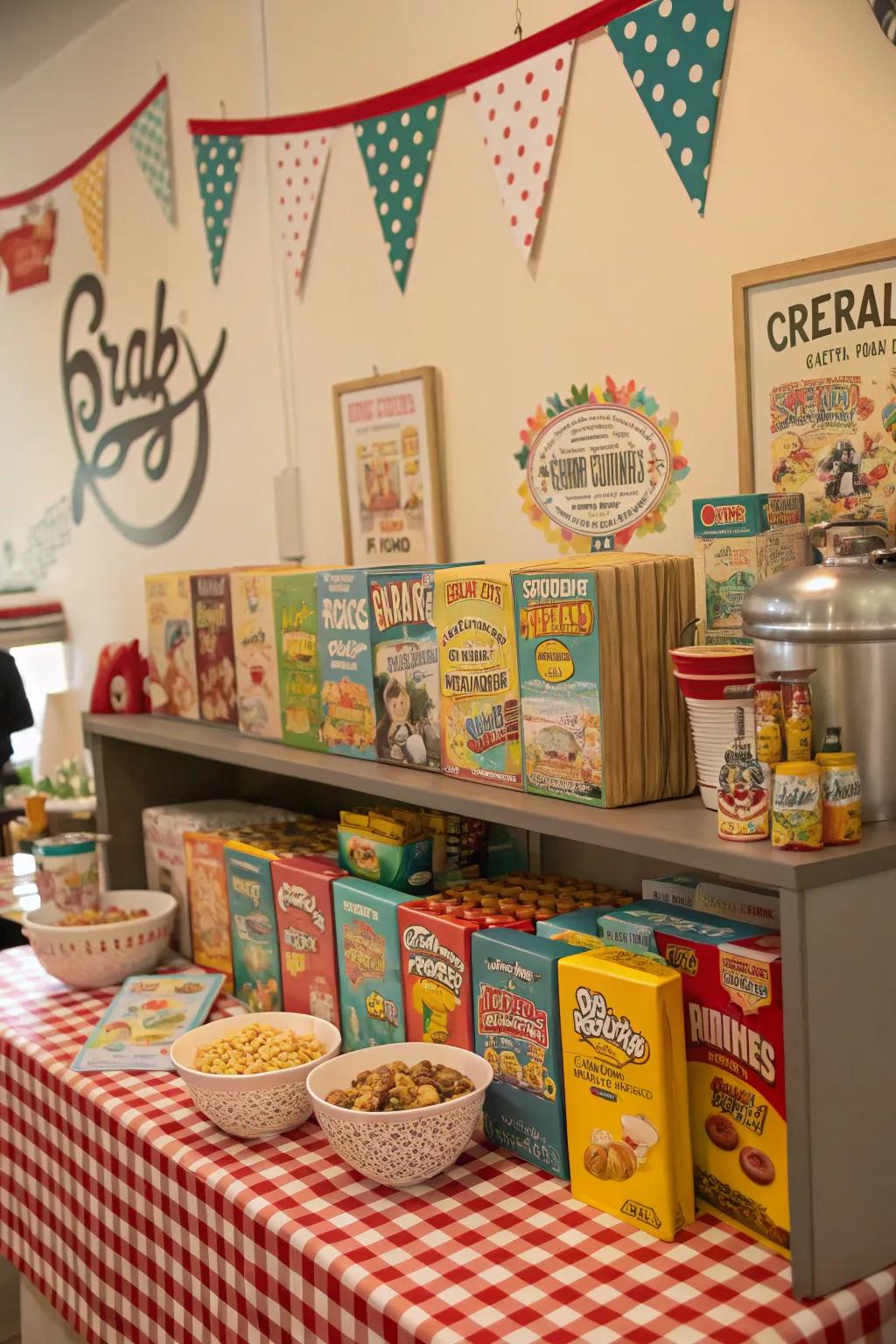 Nostalgic elements add a unique charm to your cereal station.