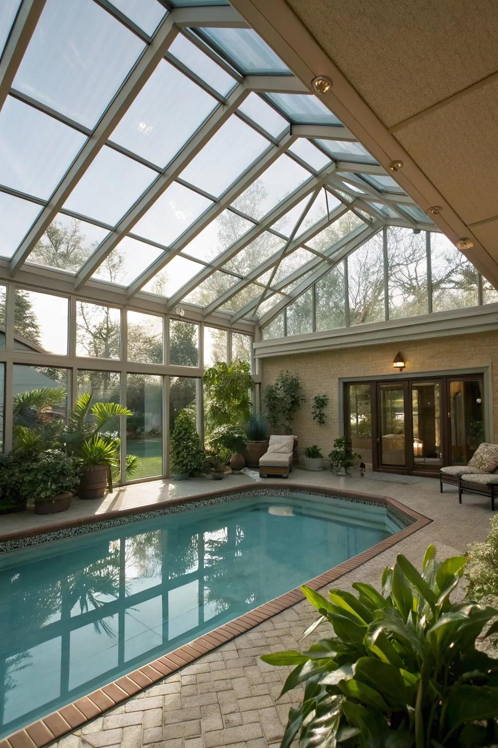 A solarium offers a sunlit haven for your indoor pool.