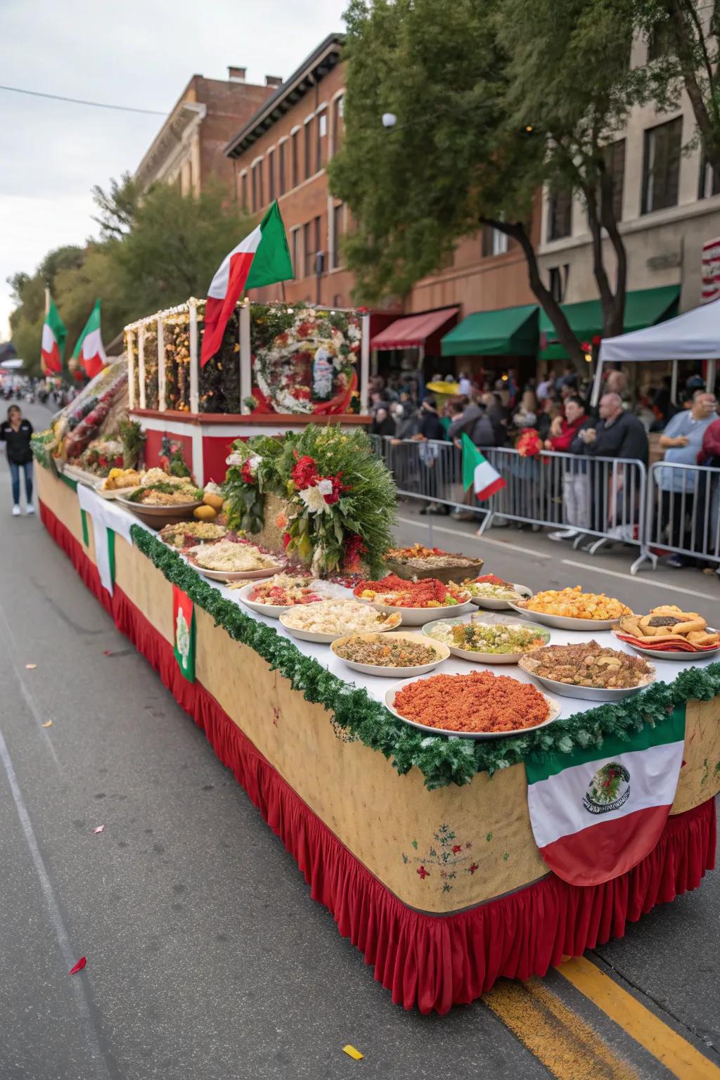 Italian Holiday Feast float with overflowing tables of classic dishes.