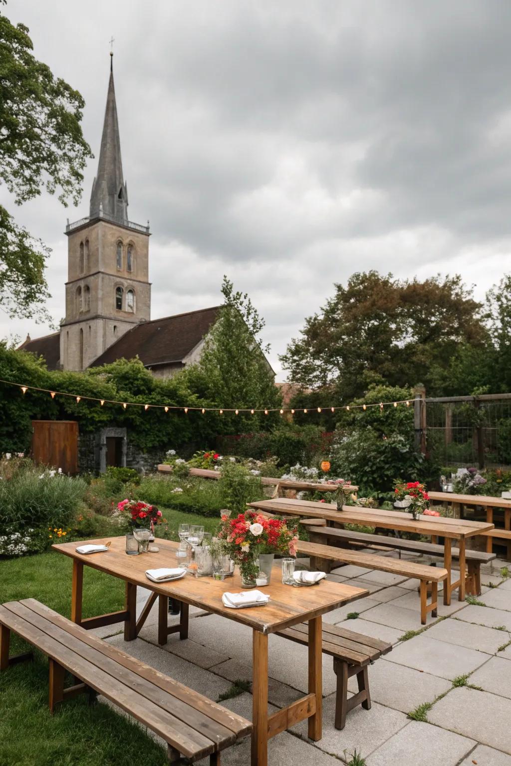 Outdoor patios provide versatile gathering spaces.