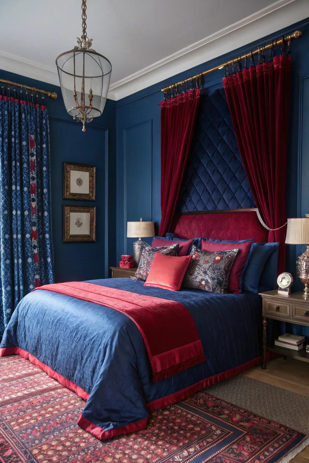 Jewel tones bring luxury and elegance to this bedroom.