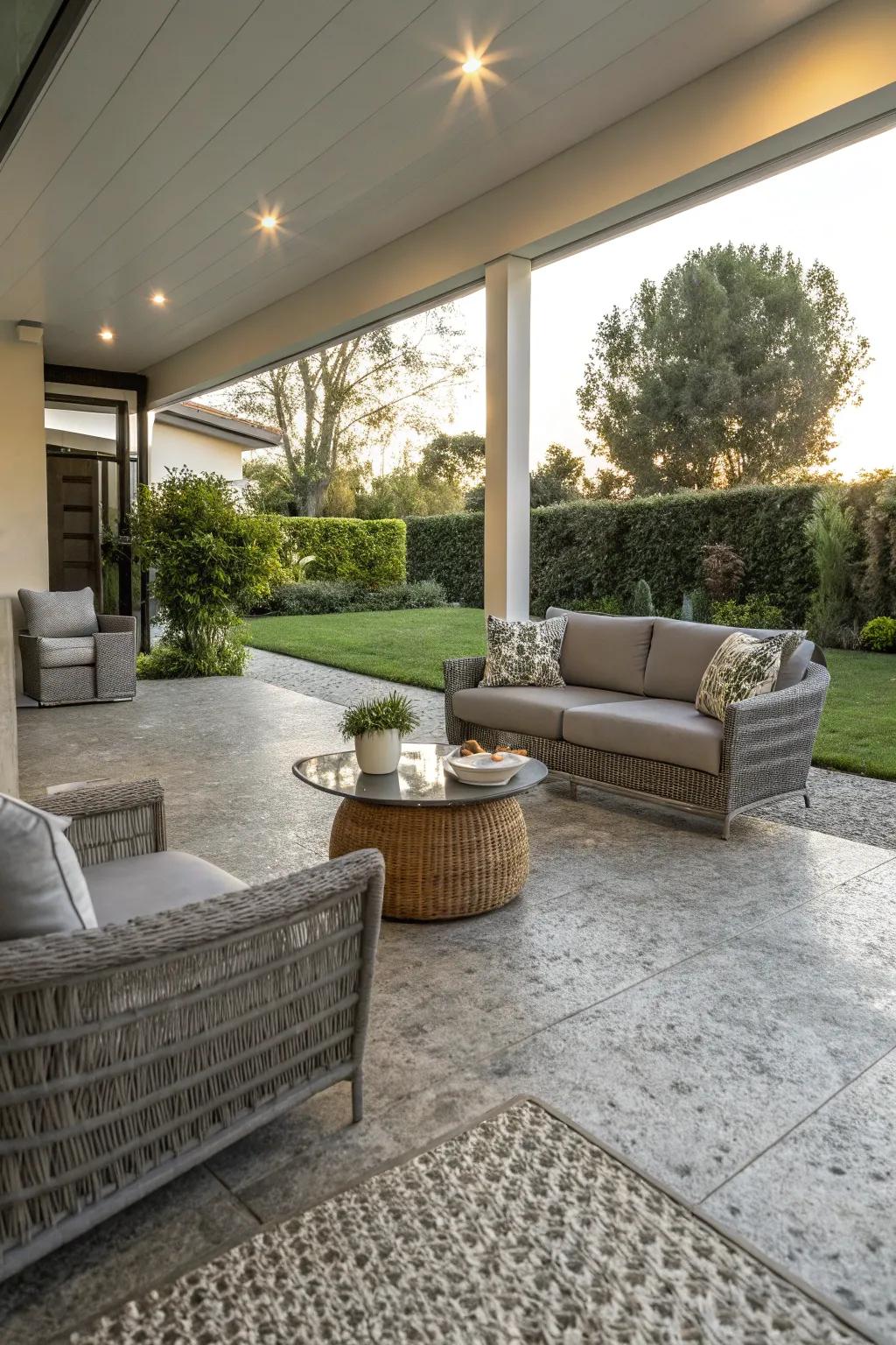 Concrete flooring gives your patio a sleek update.