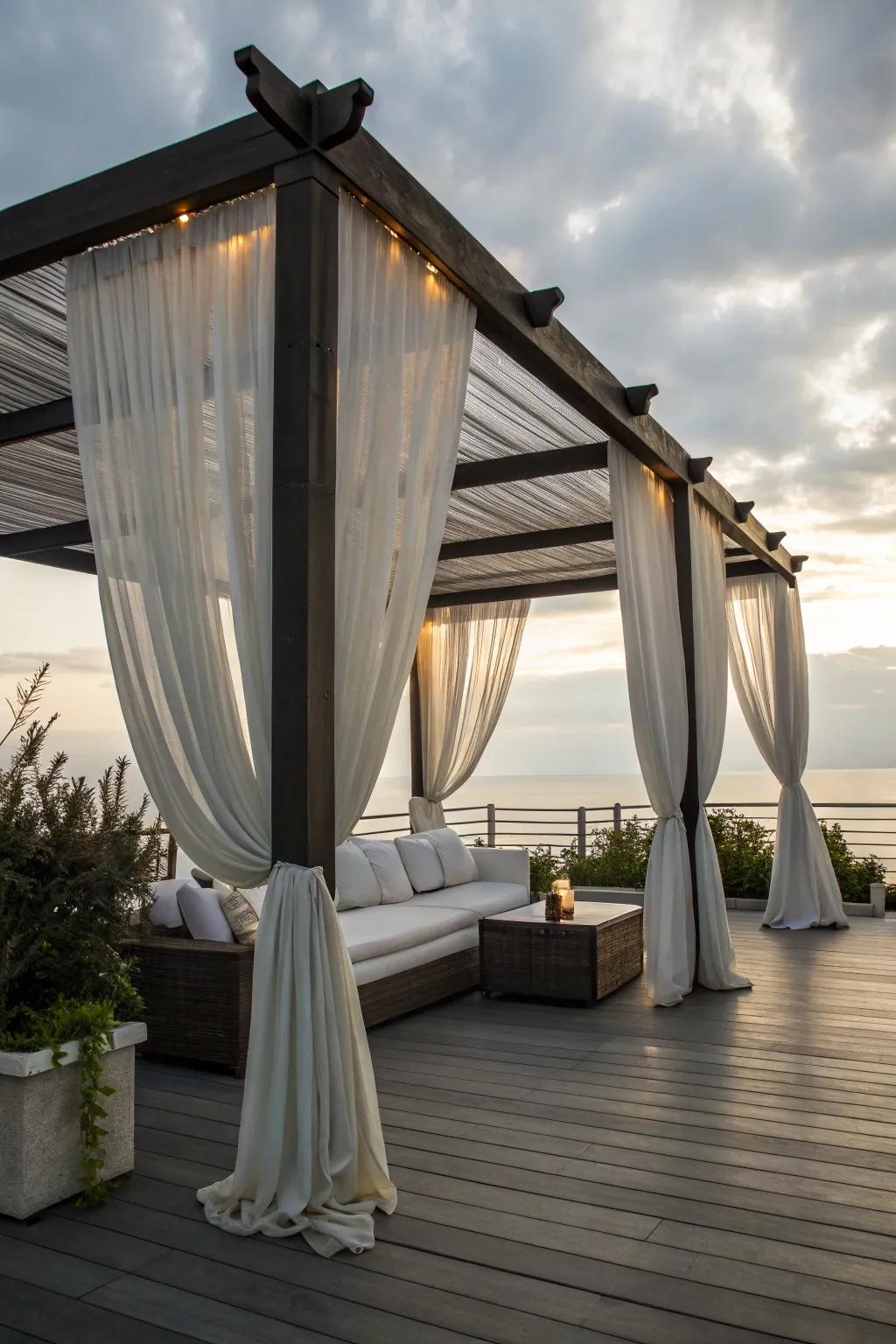 Curtains on a pergola create a versatile, stylish outdoor room.