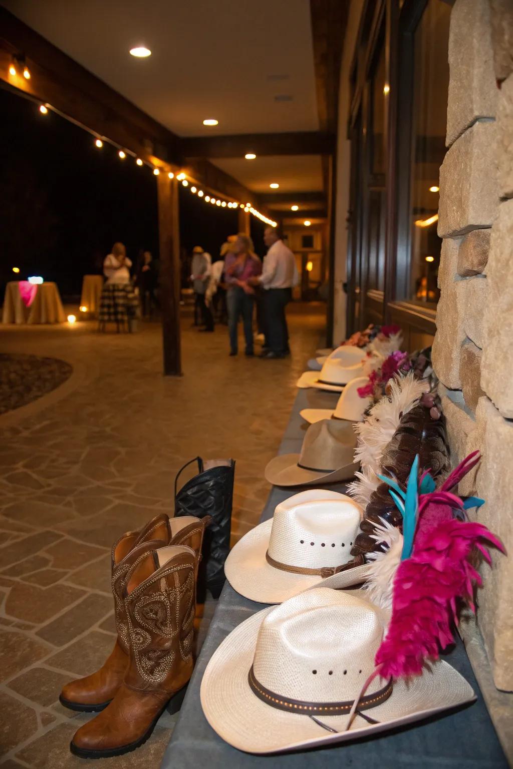 Cowboy hats and boots add to the authenticity and fun of the theme.