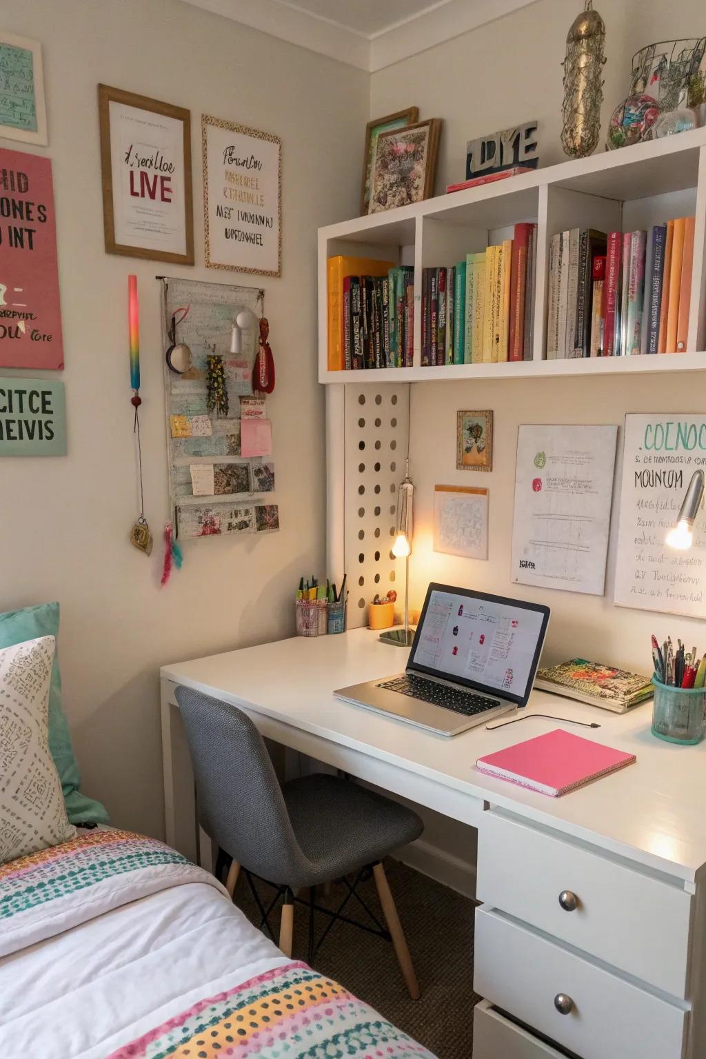 A creative workspace in a teen room for studying.