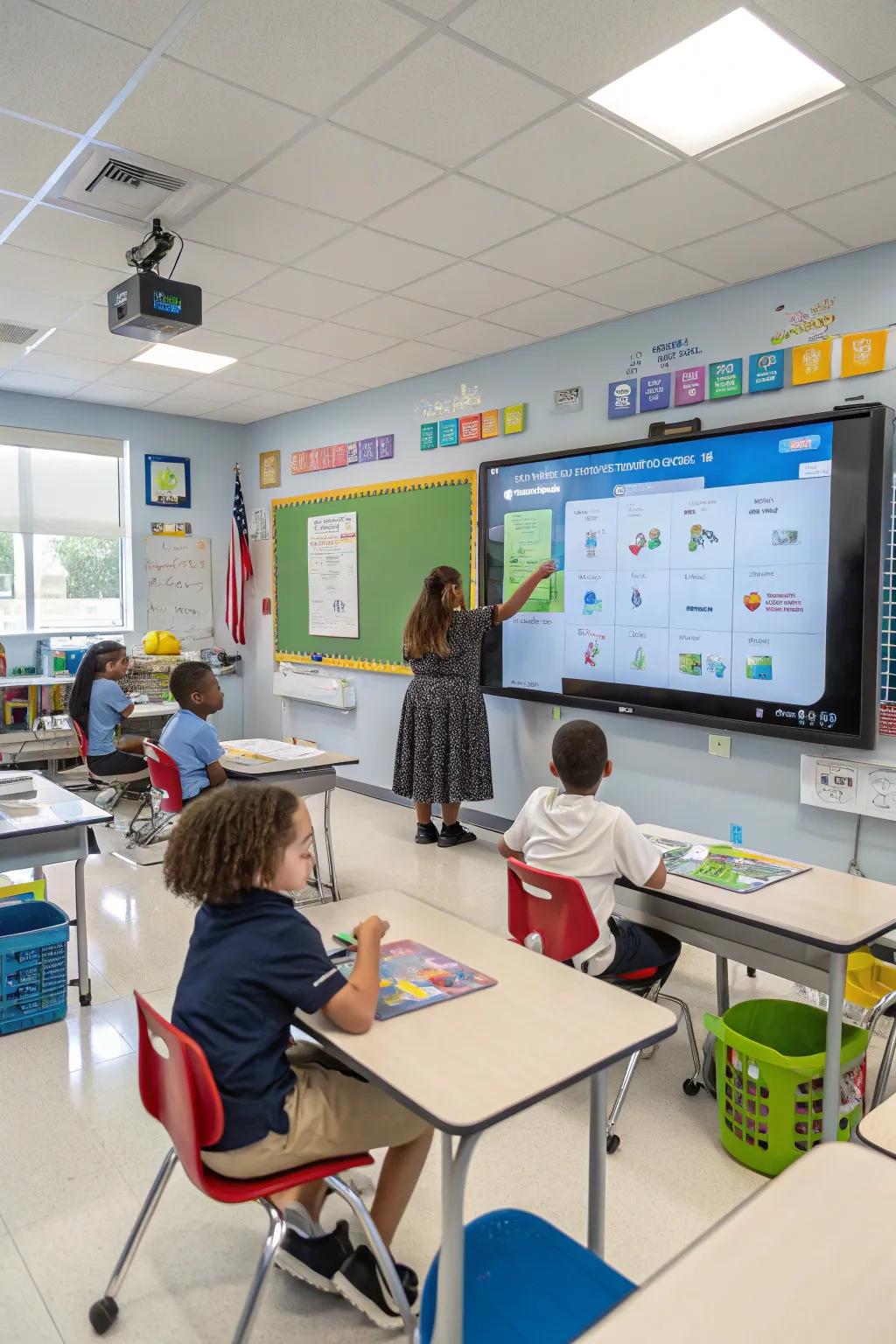 A digital data wall projected onto a smart board.