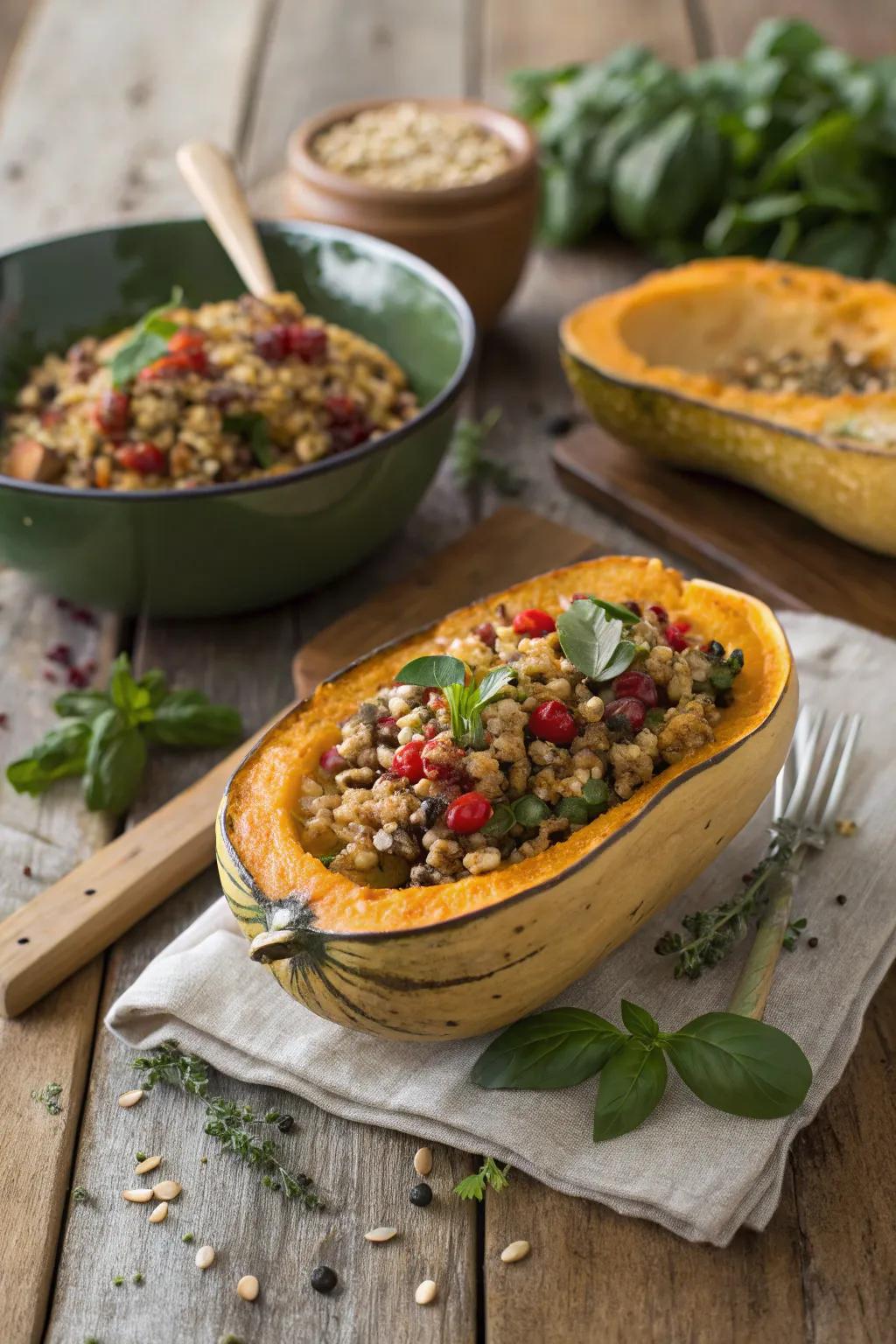 Holiday stuffed squash, a delicious and festive December dish.