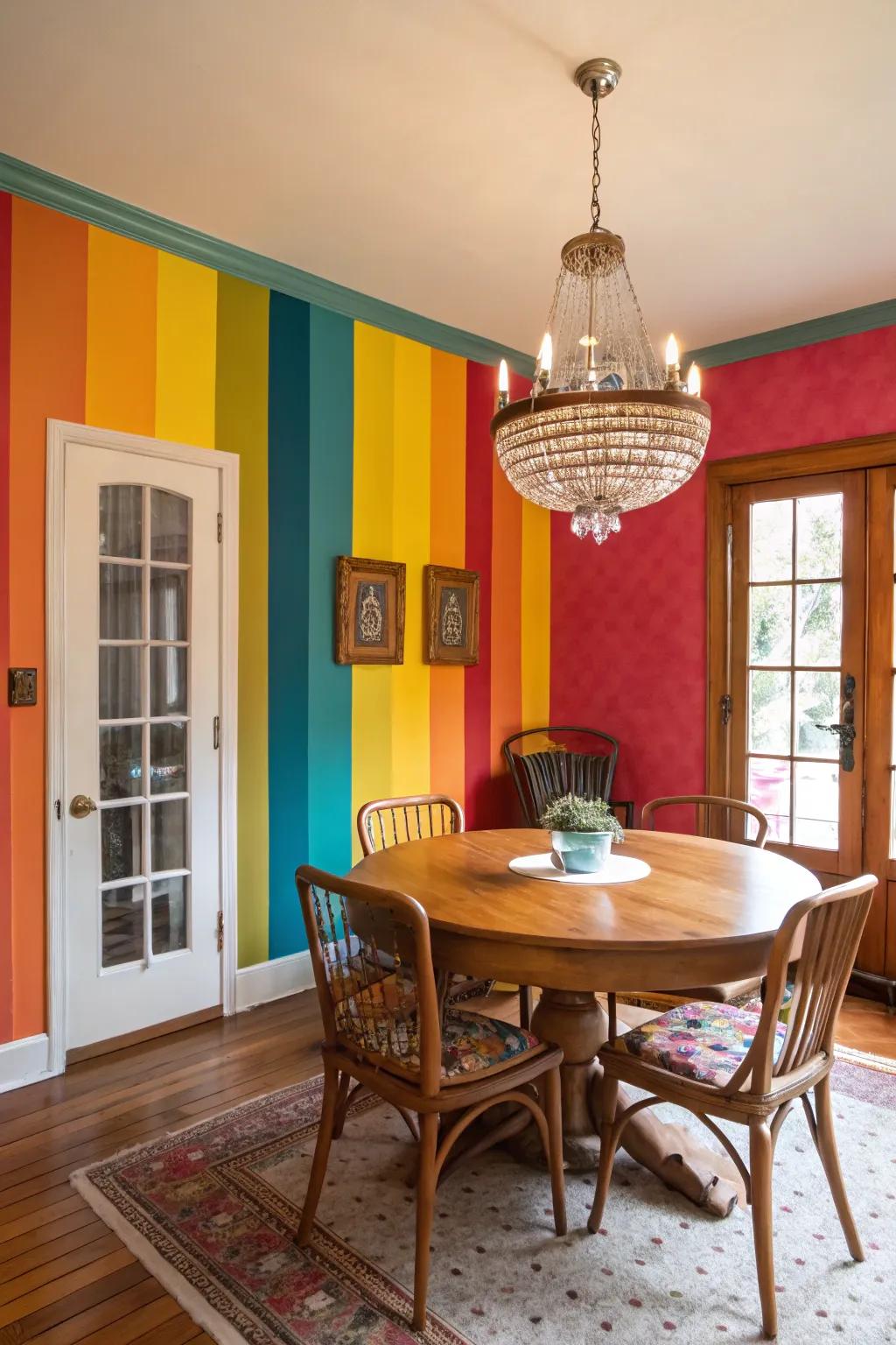 A vibrant color scheme enlivens the dining room.