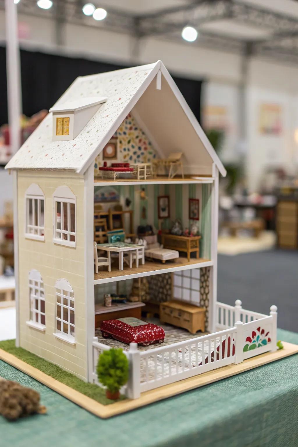 Maximize space with compact and efficiently designed dollhouse rooms.