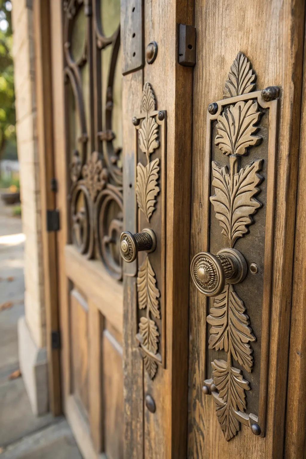 Leaf motif door pulls add a natural, artistic touch.