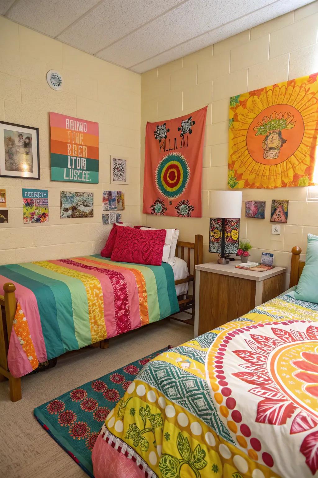 Bright colors give the room an artsy and vibrant feel.