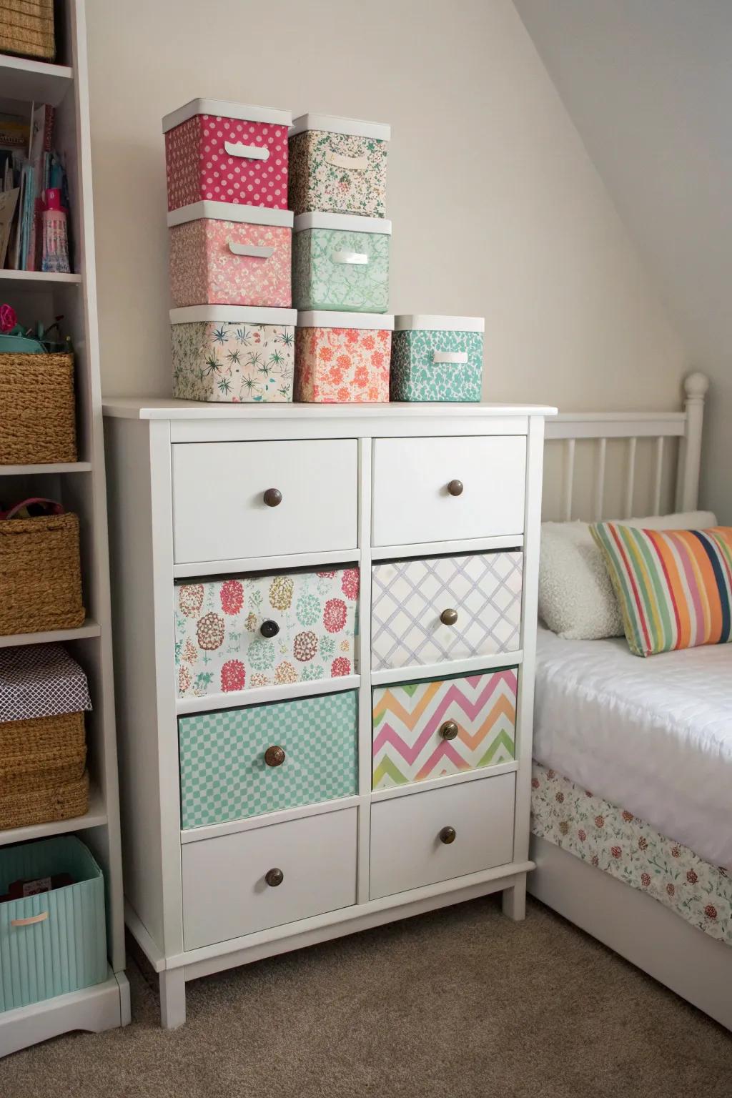 Stylish storage keeps your dresser organized.