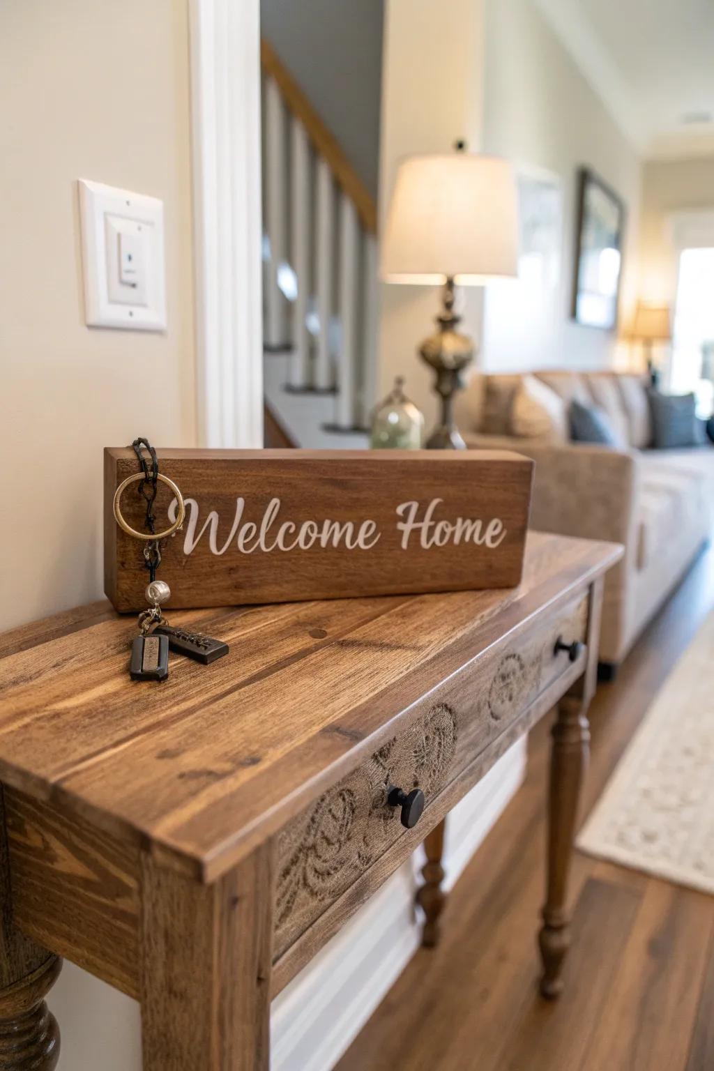 An engraved key holder is a practical and welcoming addition to any entryway.