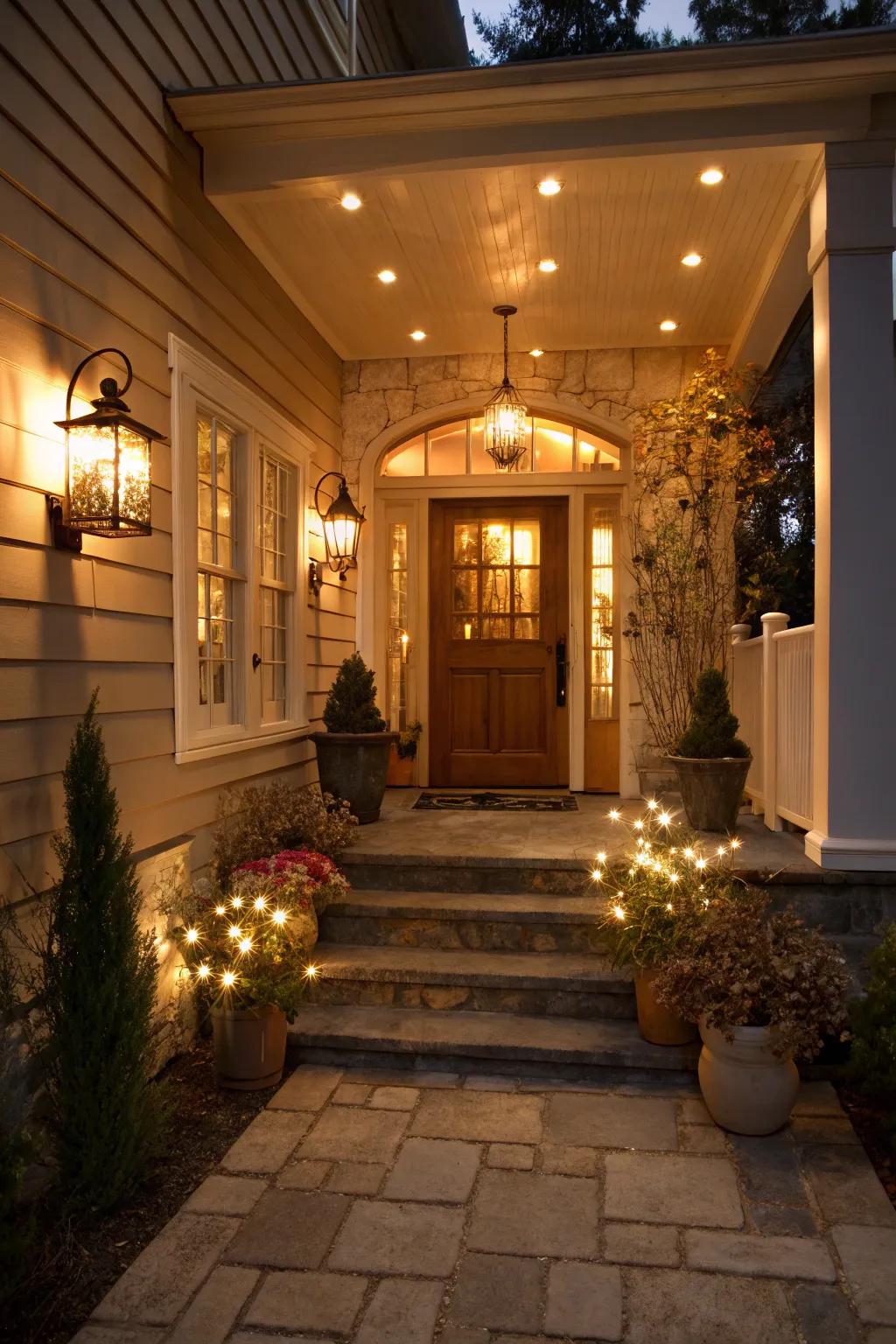 An entryway with layered lighting, featuring both ambient and accent lights for an inviting feel.