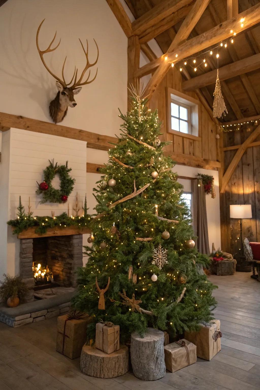 Antler accents add a whimsical woodland feel to this charming tree.