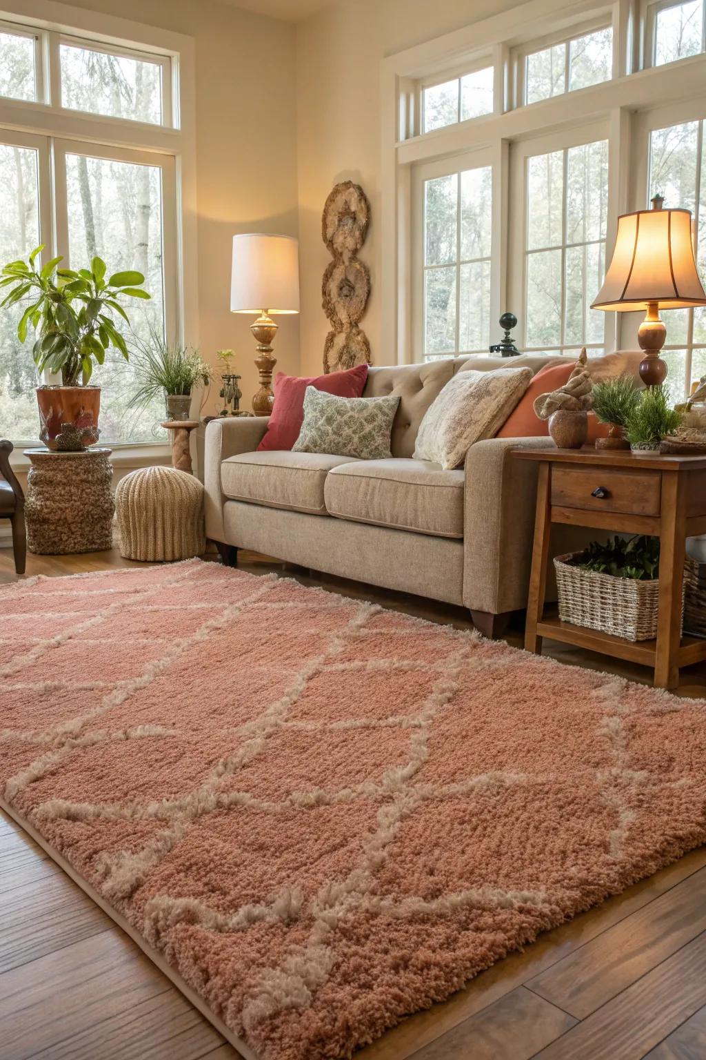 A plush area rug enhancing the coziness of the living room.