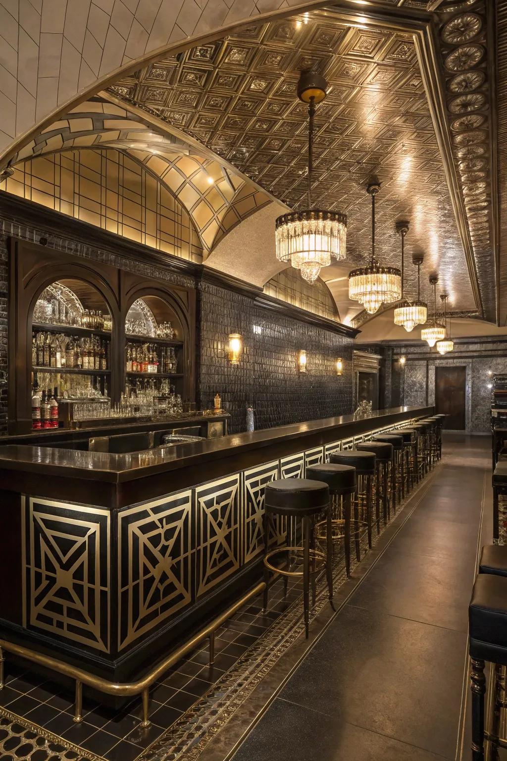 Step back in time with the glamour of an Art Deco basement bar.