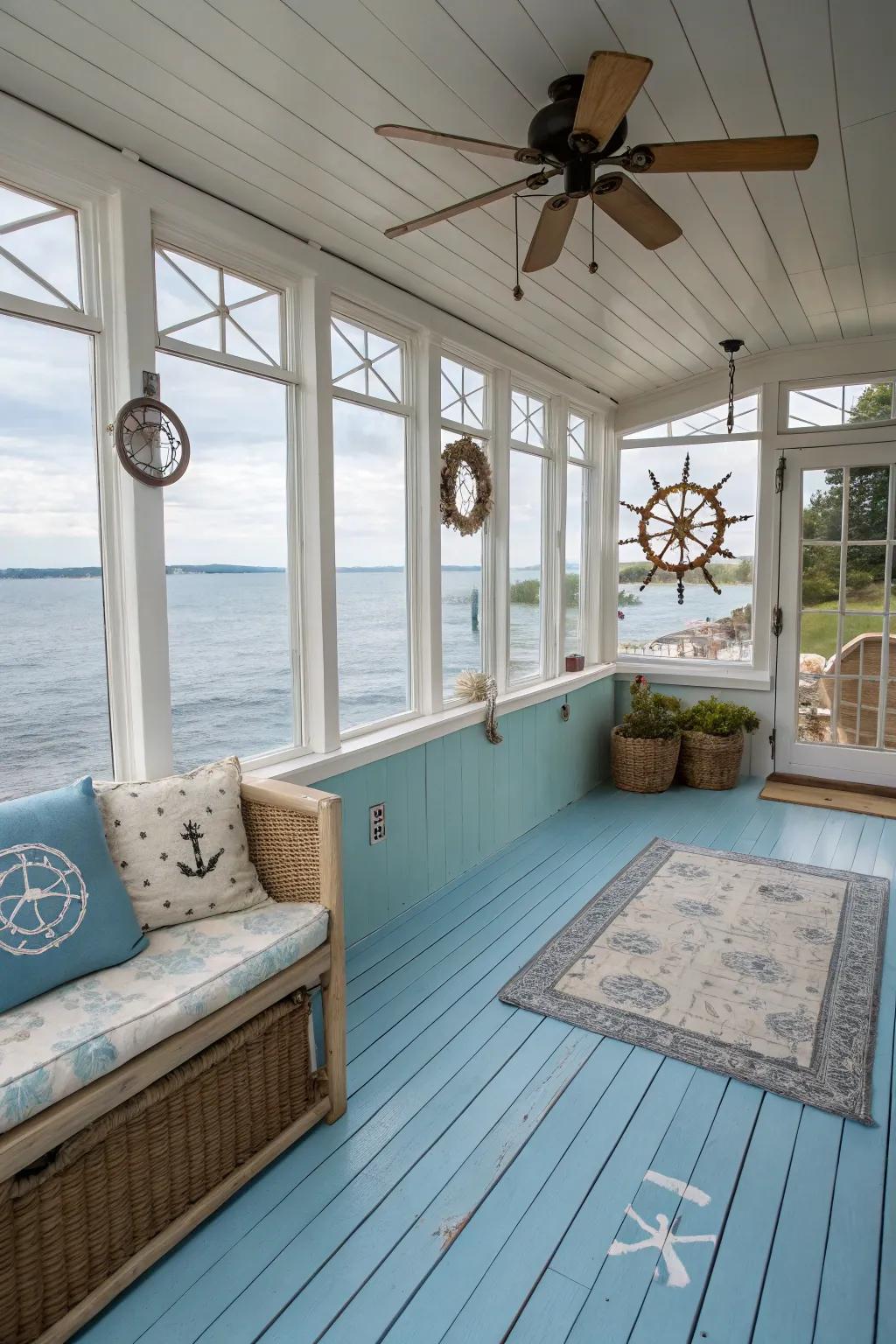 Painted wood flooring offers a customizable and charming style.