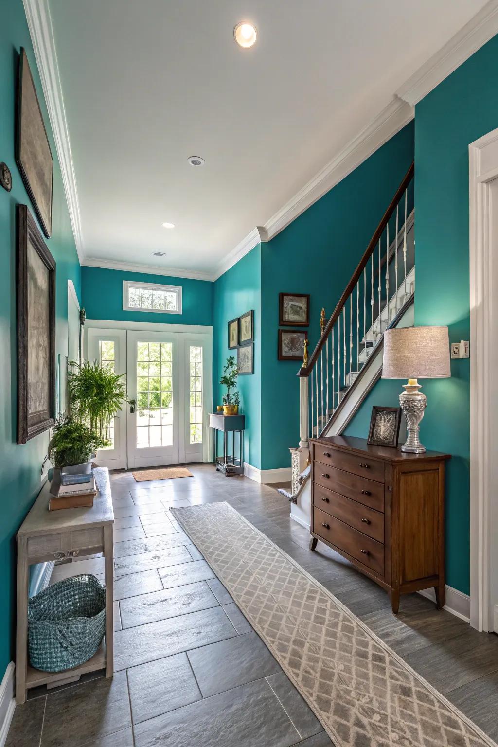 Unexpected colors can transform a foyer into a memorable space.