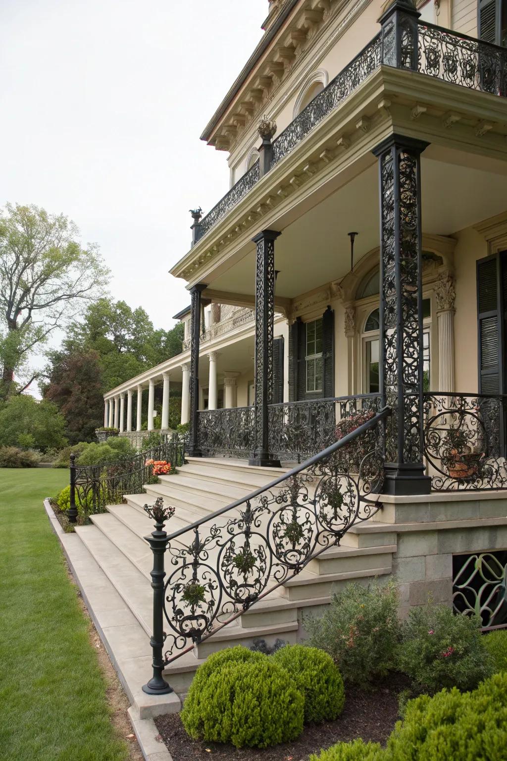 Elegant wrought iron railings with intricate details