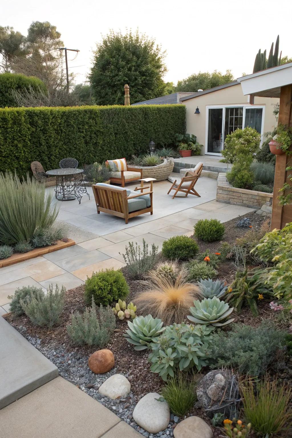 A harmonious blend of functionality and beauty in xeriscape design.