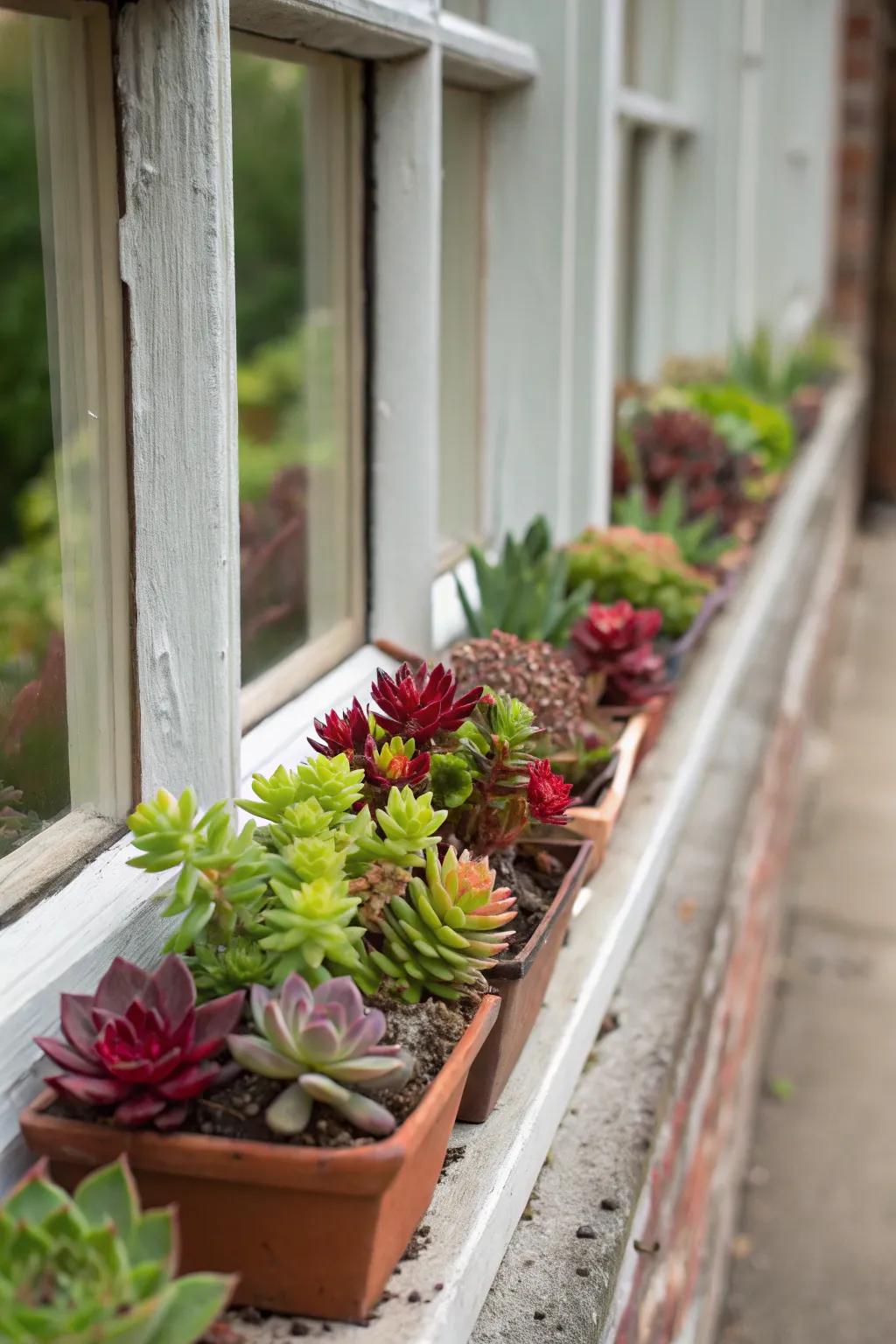 Succulents offer a vibrant, low-maintenance option.