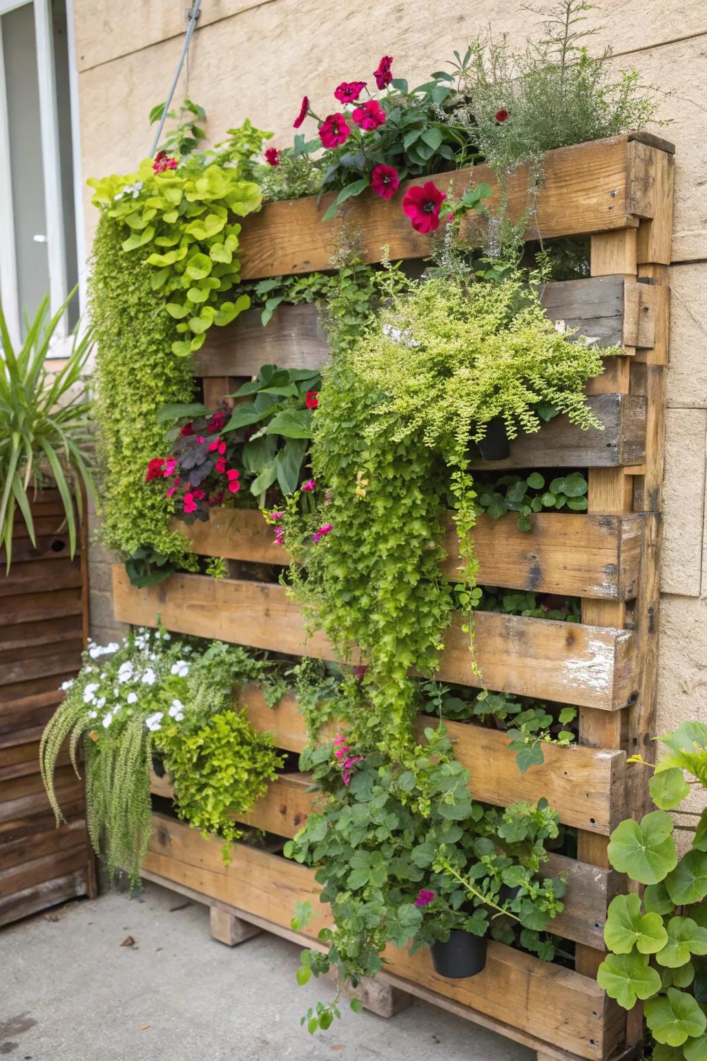 A creative vertical garden adds greenery and style to any wall.