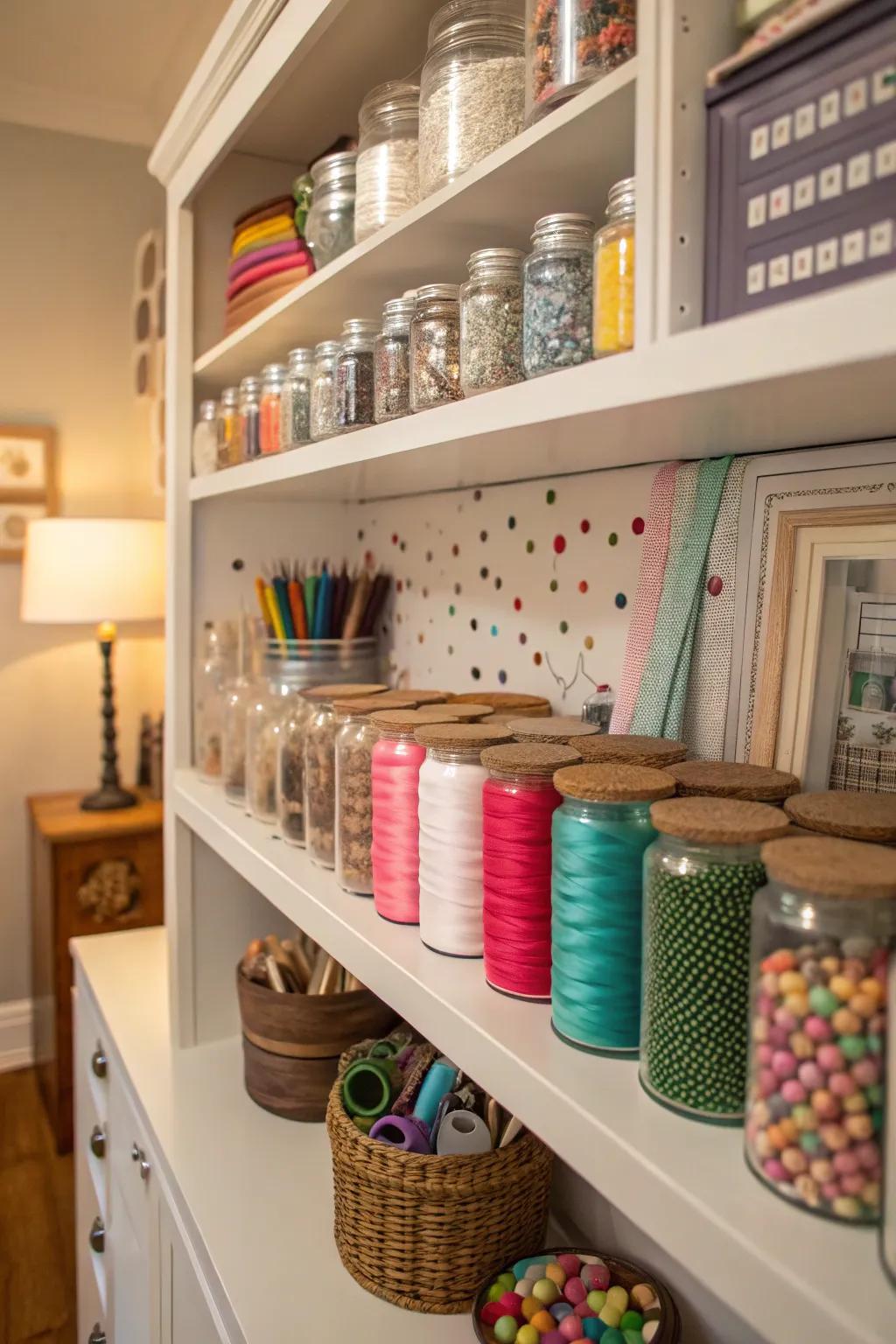 Glass jars offer a stylish and practical storage solution.