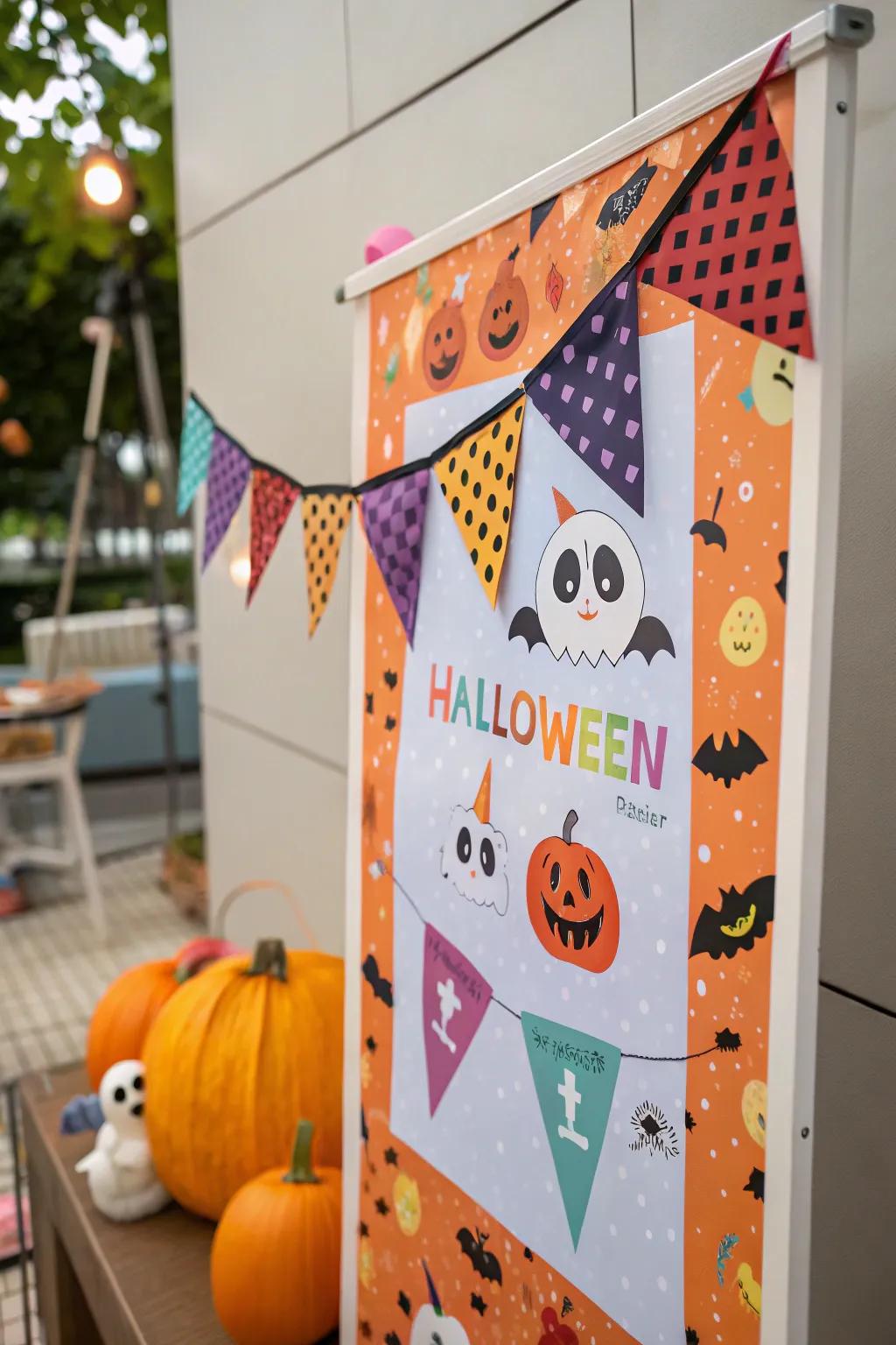 Festive bunting poster that adds a cheerful Halloween touch.