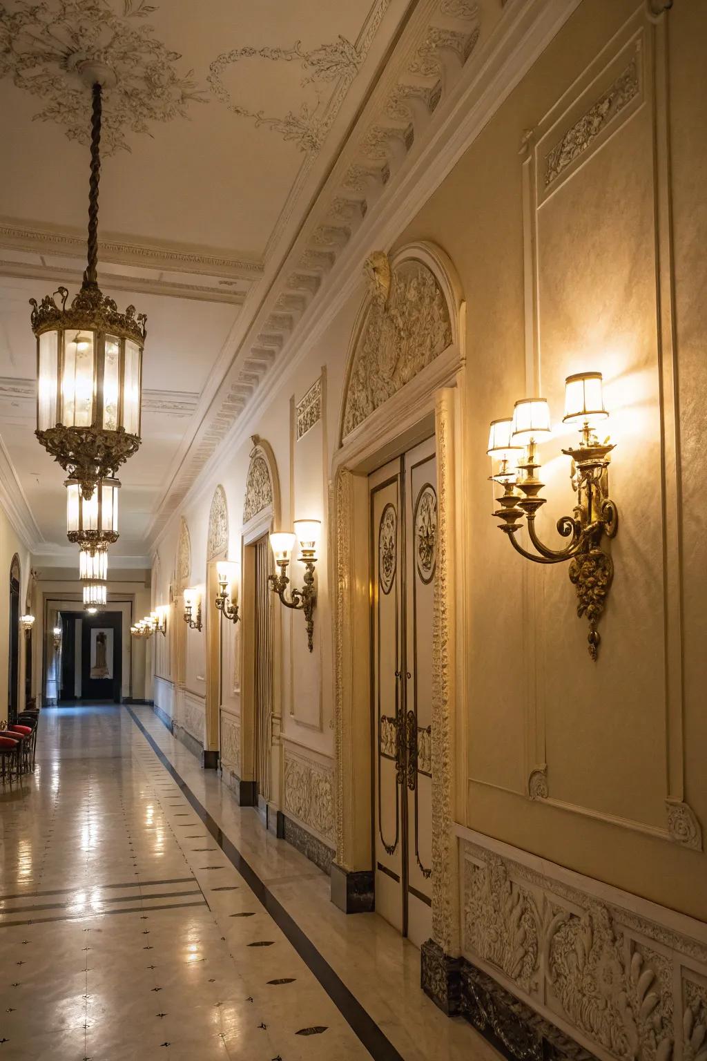 Wall sconces bring elegance to hallways.