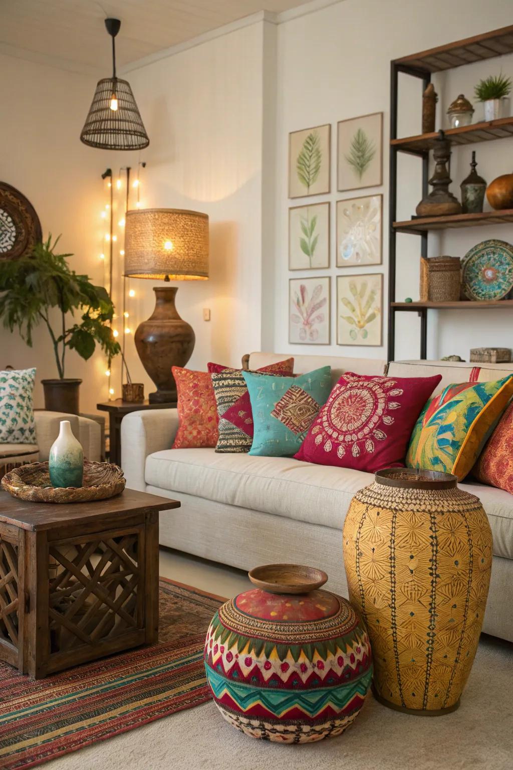 Personalized accessories bringing warmth to the living room.