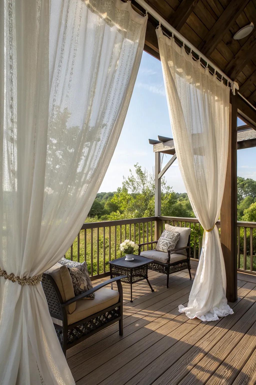 Outdoor curtains add privacy and warmth to your winter deck.