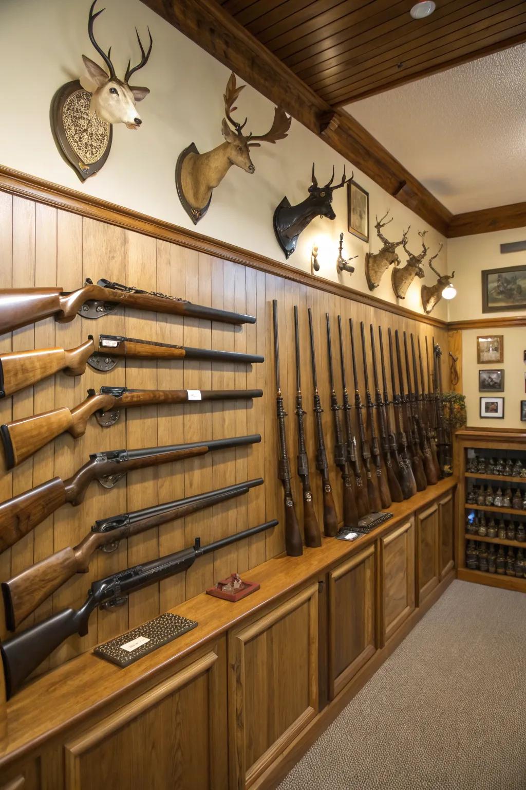 A gun wall blends practicality with visual appeal.