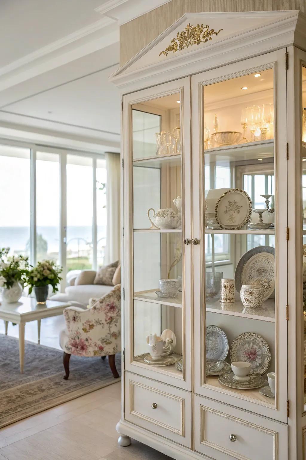 Glass doors transform this hutch into a sophisticated display case.
