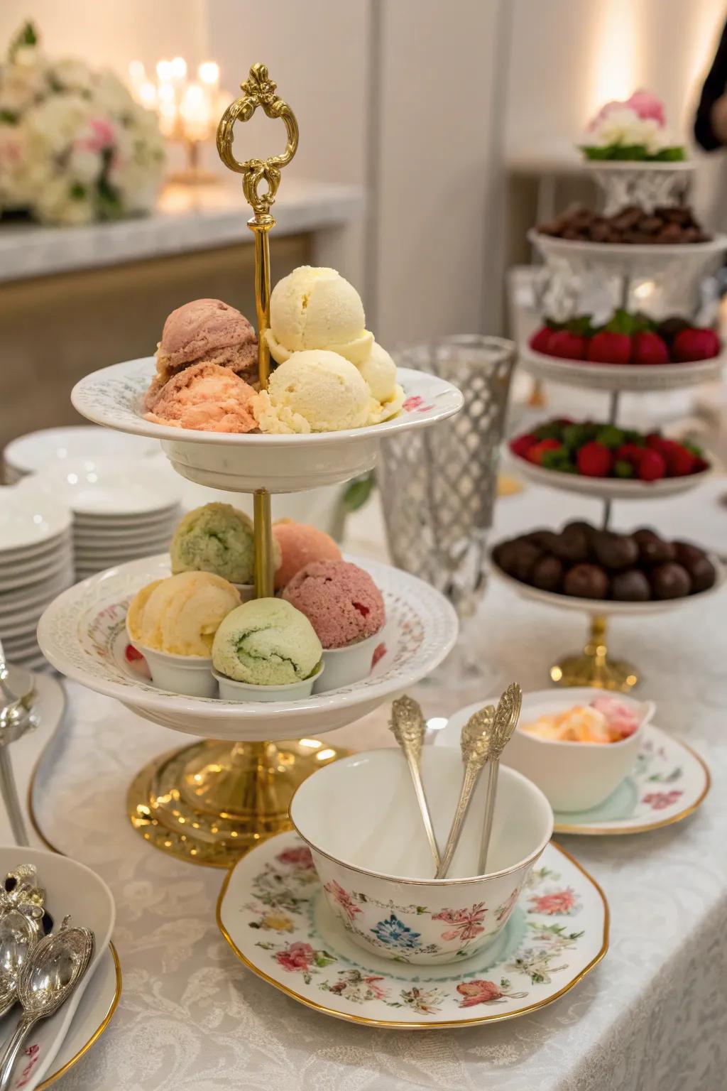 An elegant ice cream buffet that exudes sophistication and style.