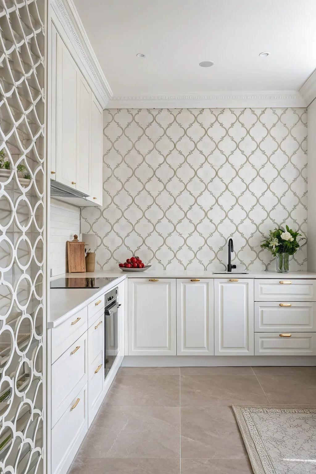 White-on-white lattice wall offering understated elegance.