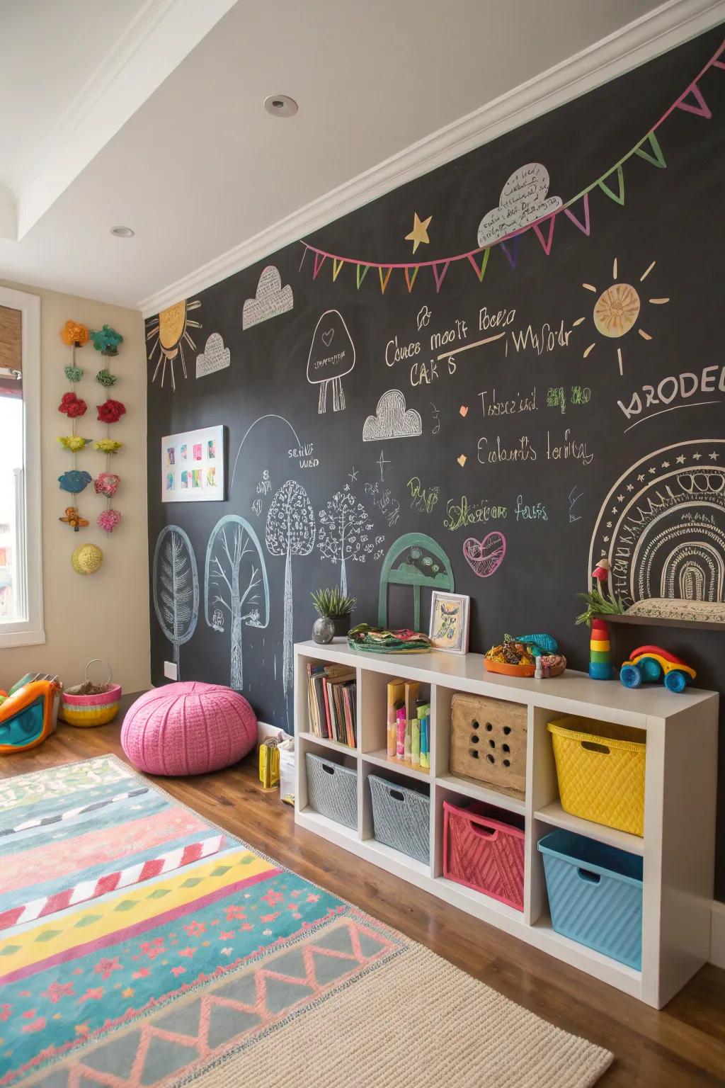 Chalkboard walls invite creativity and change.