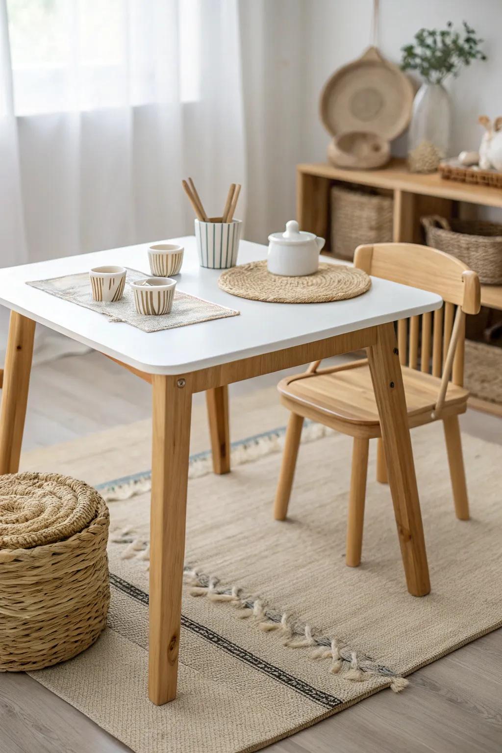 Eco-friendly table for a greener play and craft space.