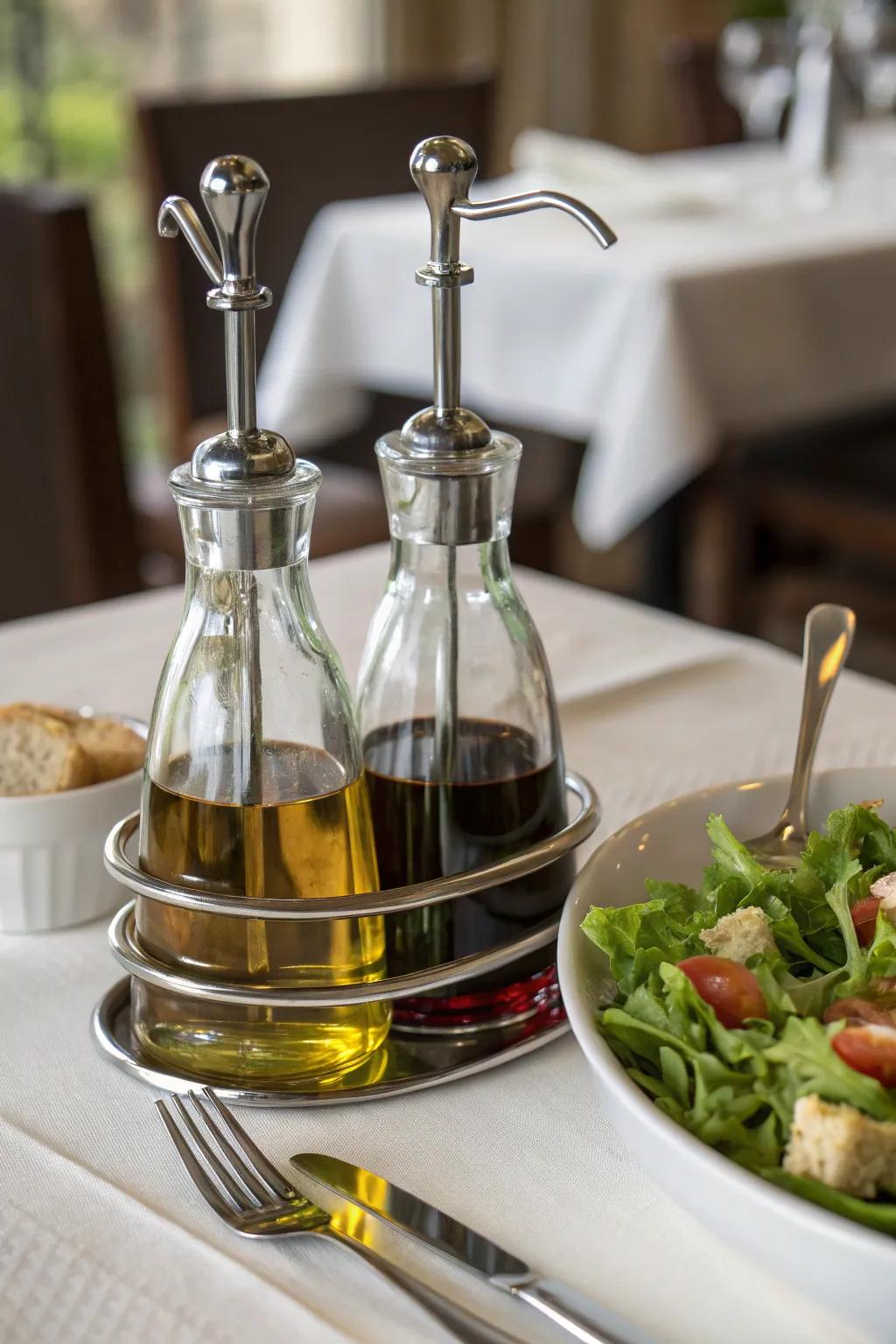 Elevate your dining experience with a refined oil and vinegar set.