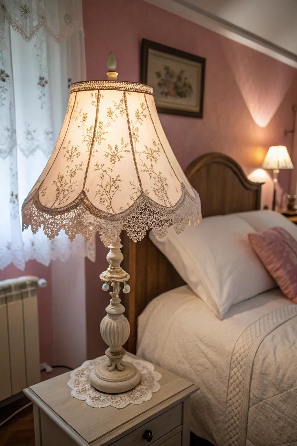 Add a romantic touch with lace trim on your lampshade.