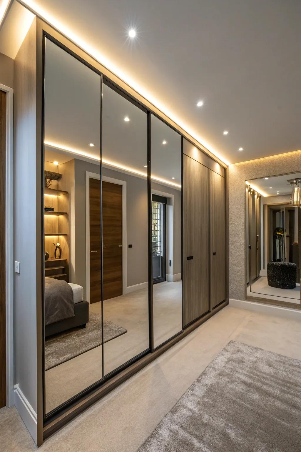 Highlight mirrored doors with built-in lighting.