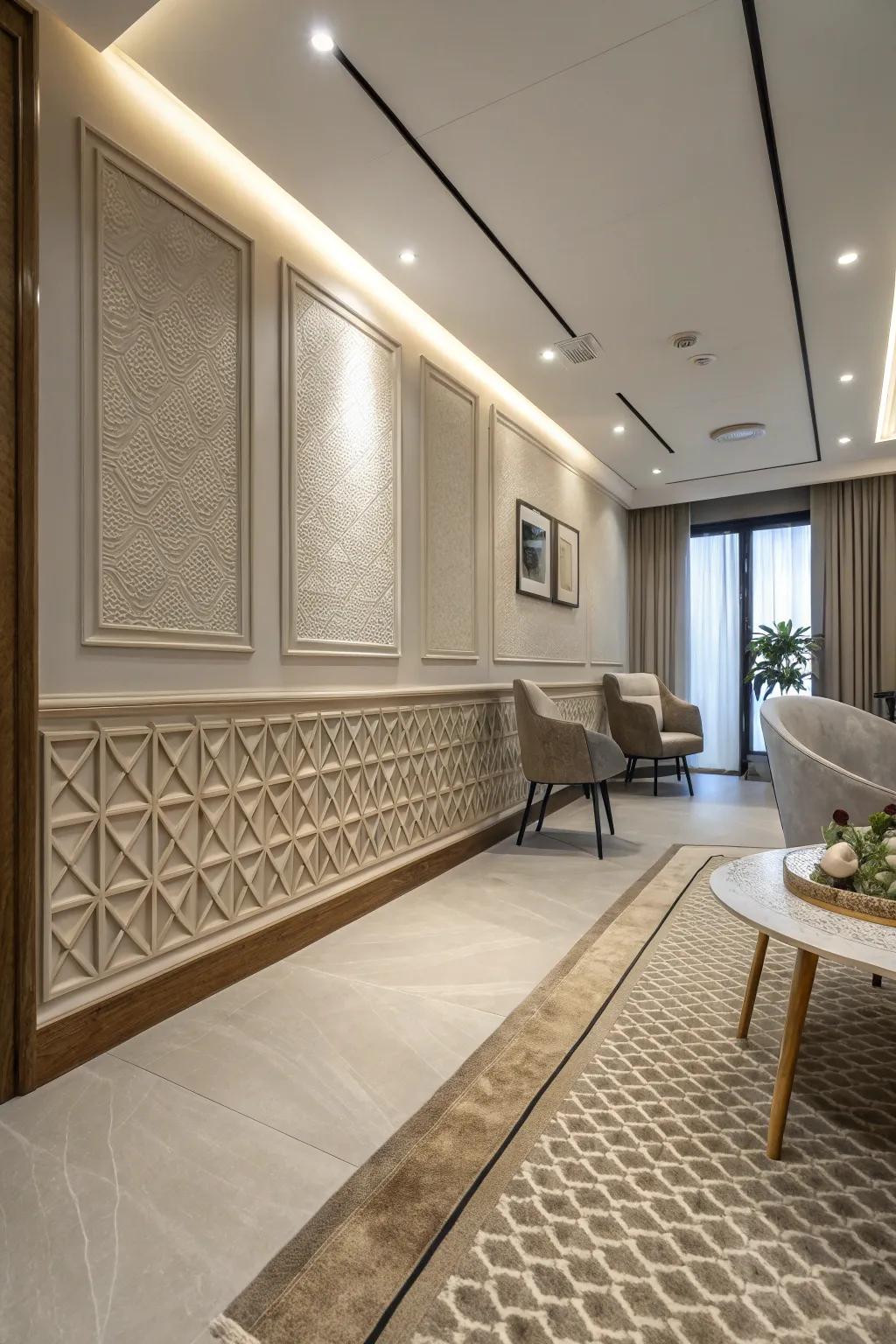 Textured baseboards for added depth.