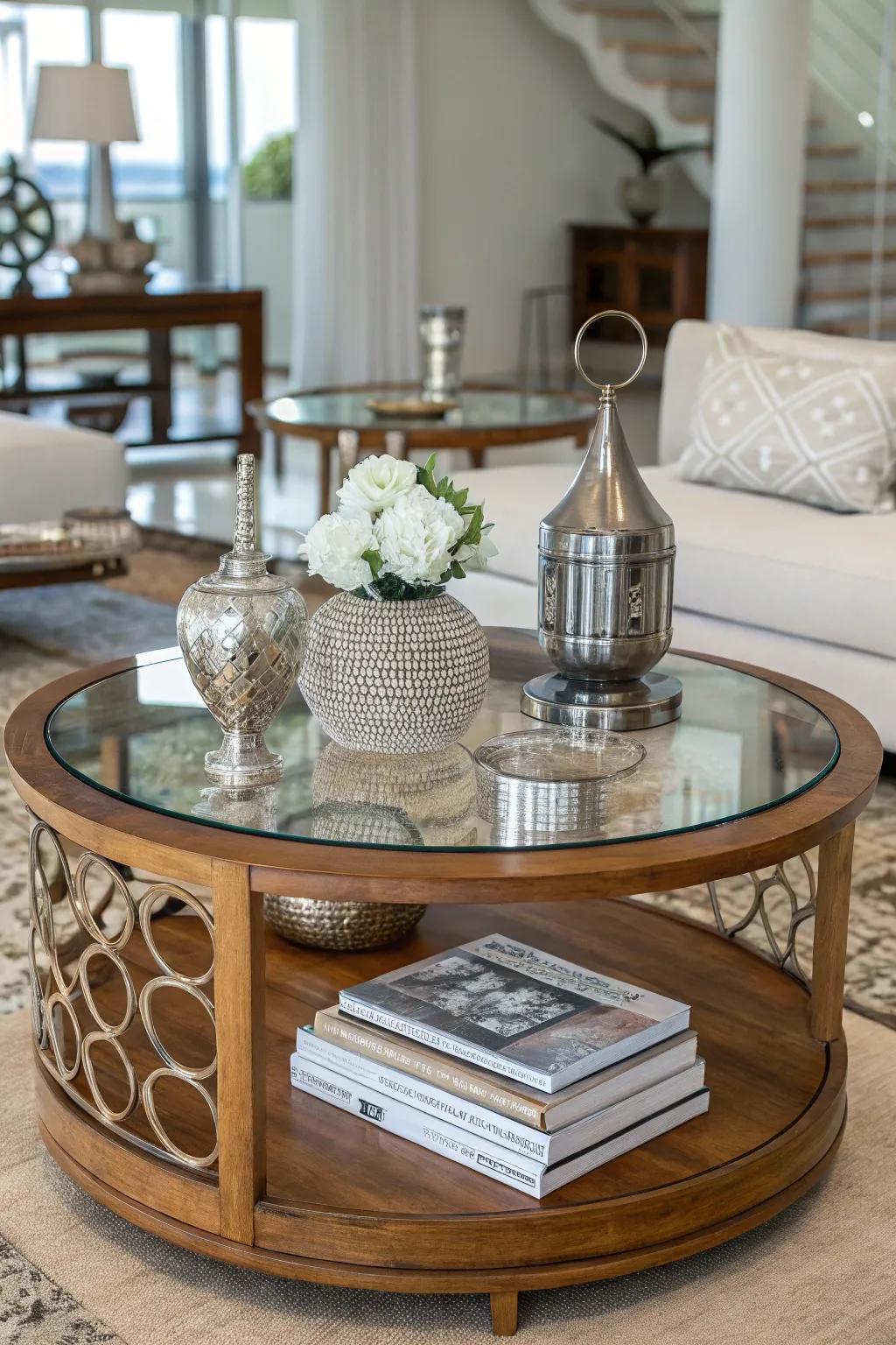 Mixing materials adds a modern twist to your coffee table.