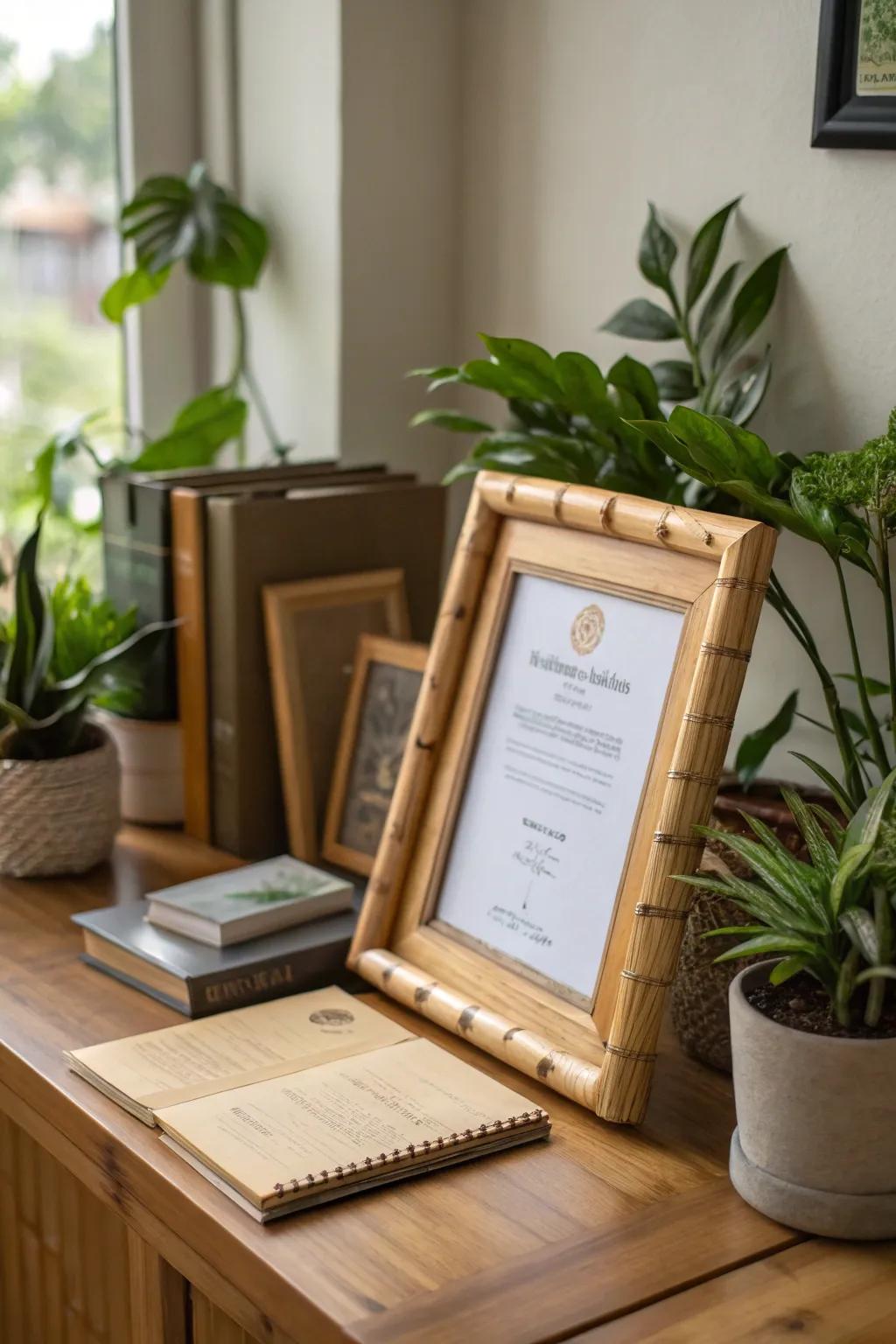 Choose bamboo frames for a light, sustainable, and stylish display.