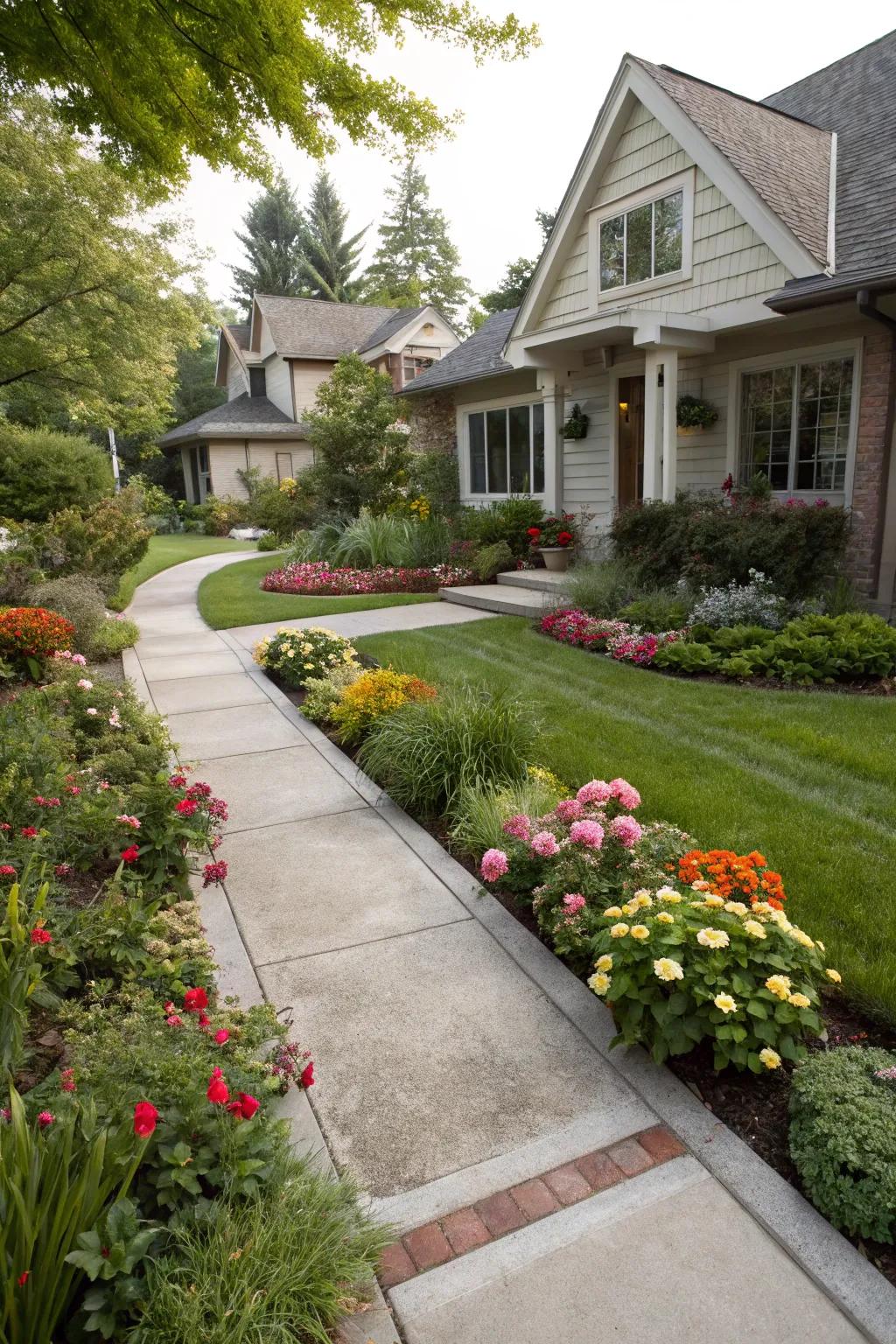 Defined edges and borders providing structure in a modern front yard.